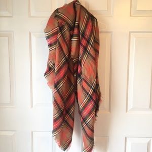 NWOT Orange Plaid Blanket Scarf